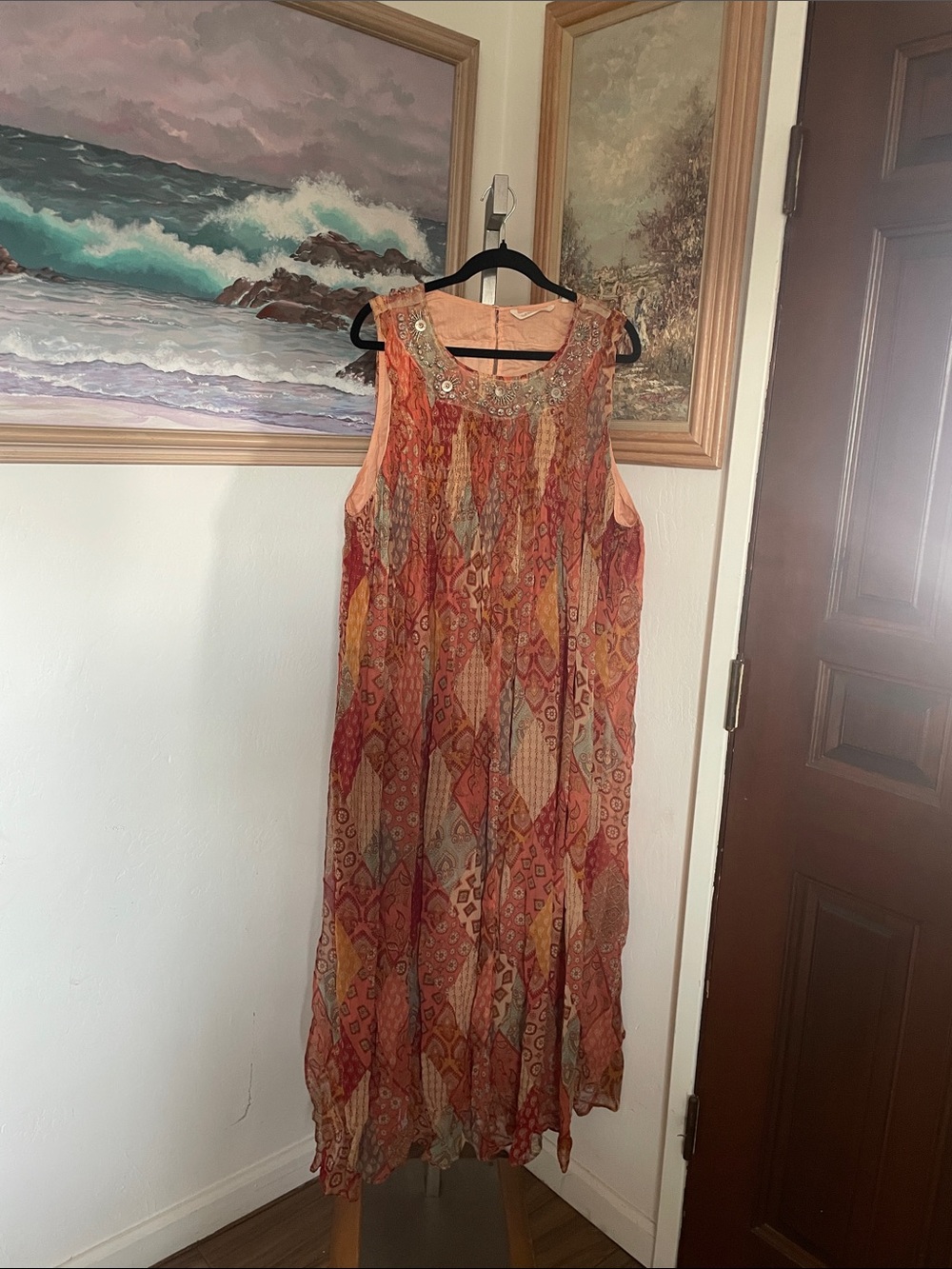 Soft Surroundings Coral and Multicolor Sleeveless Maxi Dress